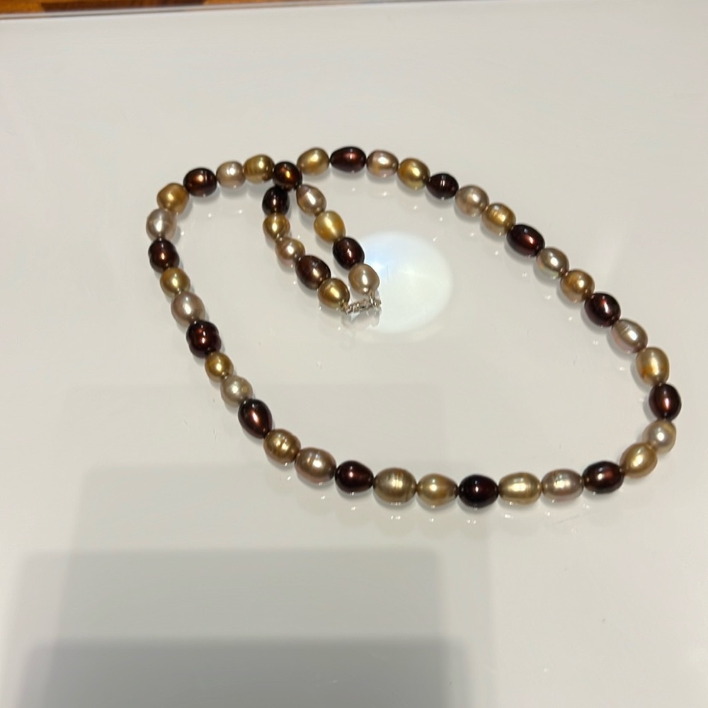 Chocolate champagne pearl necklace 18 inches sterling silver 9.25